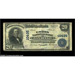 San Diego, CA - $20 1902 Plain Back Fr. 656 Union NB of San Diego Ch. # 10435A perfectly presentable