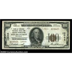 San Francisco, CA - $100 1929 Ty. 2 Bank of America NT & SA Ch. # 13044While hardly rare from here,.