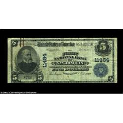 San Joaquin, CA - $5 1902 Plain Back Fr. 606 The First NB Ch. # 11484A very rare one bank Fresno Cou