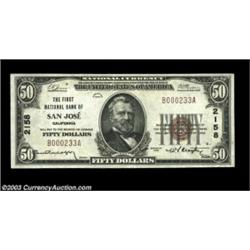 San Jose, CA - $50 1929 Ty. 1 The First NB Ch. # 2158A high denomination example which is new to the