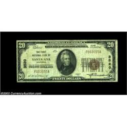 Santa Ana, CA - $20 1929 Ty. 1 First NB of Santa Ana Ch. # 3520Problem-free Very Fine. Important not
