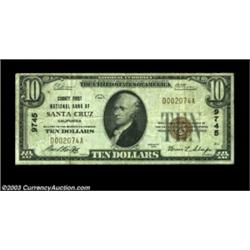 Santa Cruz, CA - $10 1929 Ty. 1 County First NB Ch. # 9745One of the nicer small notes recorded from