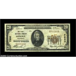 Sonora, CA - $20 1929 Ty. 1 First NB of Sonora Ch. # 7202This otherwise pleasing example from this s