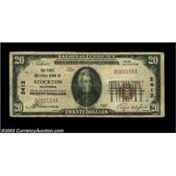 Stockton, CA - $20 1929 Ty. 1 First NB of Stockton Ch. # 2412This rare bank is seldom seen in any gr