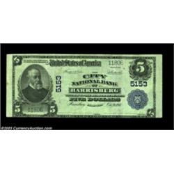 Harrisburg, IL - $5 1902 Plain Back Fr. 606 The City NB Ch. # 5153A tougher bank in large size from.