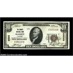 Ramsey, IL - $10 1929 Ty. 1 Ramsey NB Ch. # 9895A corner fold away from Uncirculated, and well margi