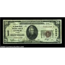 Gypsum, KS - $20 1929 Ty. 1 The Gypsum Valley NB Ch. # 9695The only bank to issue in this interestin