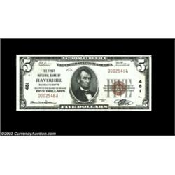 Haverhill, MA - $5 1929 Ty. 1 First NB of Haverhill Ch. # 481Haverhill was a center for saw and gris