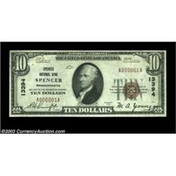 Spencer, MA - $10 1929 Ty. 1 Spencer NB Ch. # 13394A lovely example which is the only $10 Number 1 n