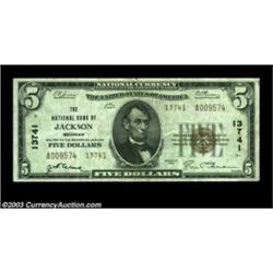 Jackson, MI - $5 1929 Ty. 2 The NB of Jackson Ch. # 13741Unusually high grade for a note from here,.