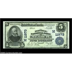 Saint Louis, MO - $5 1902 Plain Back Fr. 609 The Republic NB Ch. # (M)11973A tougher St. Louis bank,