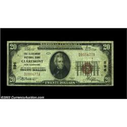 Claremont, NH - $20 1929 Ty. 1 Claremont NB Ch. # 596A nice Fine-Very Fine example with a couple of.
