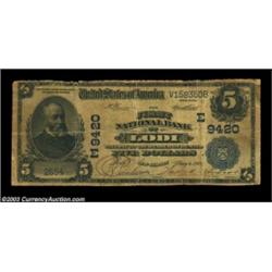 Lodi, NJ - $5 1902 Plain Back Fr. 600 The First NB Ch. # (E)9420A bank which underscores the mistake