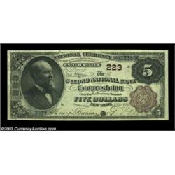 Cooperstown, NY - $5 1882 Brown Back Fr. 466 The Second NB Ch. # 223A nice $5 Brown Back with a neat