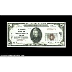 Copenhagen, NY - $20 1929 Ty. 1 The Copenhagen NB Ch. # 10077Five small notes are known from here, w