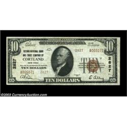 Cortland, NY - $10 1929 Ty. 2 Second NB & TC Ch. # 2827Only note in the collection from this Cortlan