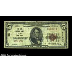 Cuba, NY - $5 1929 Ty. 1 The Cuba NB Ch. # 1143A nice evenly circulated example from this always sou
