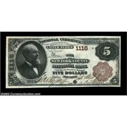 New York, NY - $5 1882 Brown Back Fr. 467 The New York County NB Ch. # 1116A pretty $5 Brown Back wi