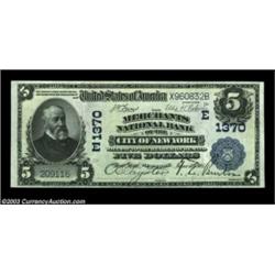 New York, NY - $5 1902 Plain Back Fr. 598 The Merchants NB Ch. # (E)1370A vividly colored example wh
