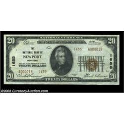 Newport, NY - $20 1929 Ty. 2 The NB of Newport Ch. # 1655A high grade Type 2 example, one of only 25