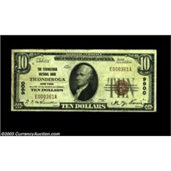 Ticonderoga, NY - $10 1929 Ty. 1 The Ticonderoga NB Ch. # 9900The only bank to issue Series 1929 exa