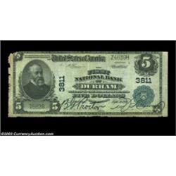 Durham, NC - $5 1902 Plain Back Fr. 600 The First NB Ch. # 3811The upper left corner is rounded, the