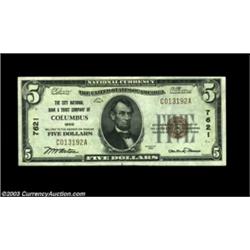 Columbus, OH - $5 1929 Ty. 1 City NB & TC of Columbus Ch. # 7621A fresh note with an unobtrusive pap