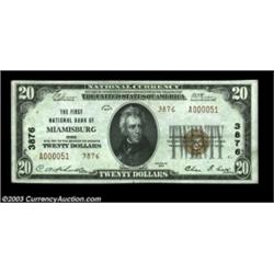 Miamisburg, OH - $20 1929 Ty. 2 The First NB Ch. # 3876New but for one tiny spot in the left margin.
