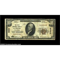 Cushing, OK - $10 1929 Ty. 1 First NB of Cushing Ch. # 6893A lovely Fine+++ example from this scarce