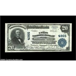 Huntingdon, PA - $20 1902 Plain Back Fr. 657 Union NB of Huntingdon Ch. # 4965Darkly stamped signatu