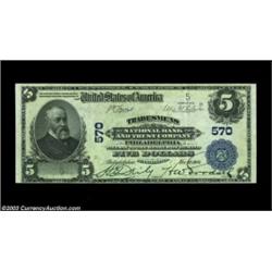 Philadelphia, PA - $5 1902 Plain Back Fr. 598 Tradesmens NB & TC Ch. # 570A low serial number 5 exam