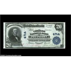 Pottstown, PA - $20 1902 Plain Back Fr. 654 Citizens NB of Pottstown Ch. # 4714A nicely centered Thi