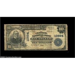 San Angelo, TX - $10 1902 Plain Back Fr. 631 Central NB of San Angelo Ch. # 10664A well worn large s