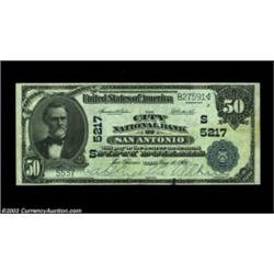 San Antonio, TX - $50 1902 Plain Back Fr. 682 City NB of San Antonio Ch. # (S)5217This bank issued o
