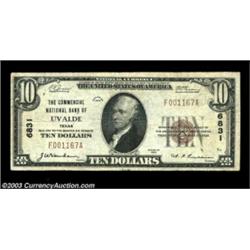 Uvalde, TX - $10 1929 Ty. 1 Commercial NB of Uvalde Ch. # 6831One of only eight small size notes in.