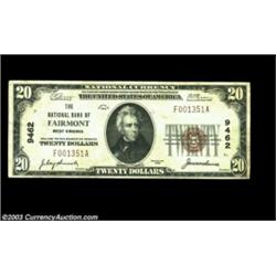 Fairmont, WV - $20 1929 Ty. 1 NB of Fairmont Ch. # 9462A nice looking middle grade note from the fir