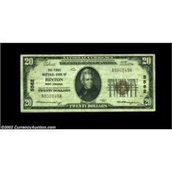Hinton, WV - $20 1929 Ty. 1 The First NB Ch. # 5562Evenly circulated Fine-Very Fine. Important notic