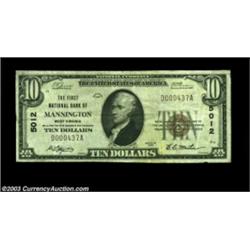 Mannington, WV - $10 1929 Ty. 1 The First NB Ch. # 5012A considerably scarcer bank in small size tha