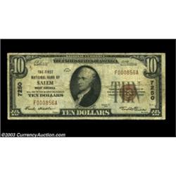 Salem, WV - $10 1929 Ty. 1 First NB of Salem Ch. # 7250Fine, a decent note from this scarce Harrison
