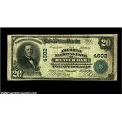 Beaver Dam, WI - $20 1902 Plain Back Fr. 658 The American NB Ch. # 4602The second title used here. F