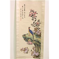[CHINESE]A "BI CANG LOU ZHU"SEALED CHINESE WATER COLOR PAINTING OF BIRD AND FLOWER L:34" W:13.5"
