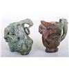 Image 1 : [CHINESE]A  SET OF JADE CARVED WINE CUP WITH CHILONG HANDLE (2 ITEMS)(MEASURED WITH THE LARGEST ITEM