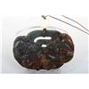 Image 4 : [CHINESE]A JADE CARVED PENDANT WITH BATS AND IVORY BEADS  L:3" H:2" DISCLAIMER: This item is restric
