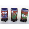 Image 1 : [CHINESE]A SET OF CLOISONN ENAMEL BRUSH POT PAINTED WITH FLOWRS (3 ITEMS) (MEASURED WITH THE LARGEST