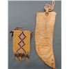 Image 2 : Ute beaded knife sheath, 10 1/2", some beads missing and Sioux beaded strike-a-light bag with tin co