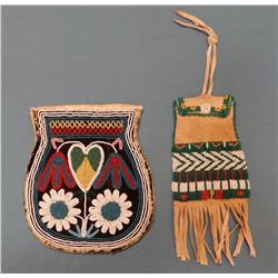 1850's beaded Malaseet bag, 6" x 5 1/2" and Souther Indian geometric small beaded bag