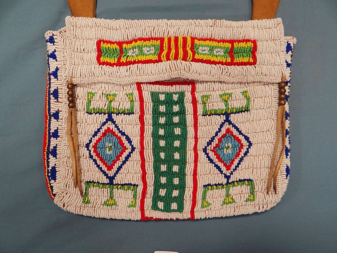 Plains Indian possible bag, full beaded with flap, 9 1/2" x 11", ca