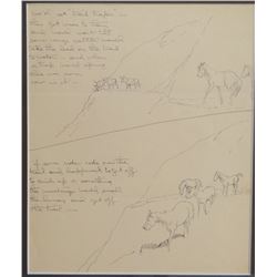 Will James, Mustangs,  pen & ink, 9  x 8 , framed, inscribed  He'd set  trail traps - they got wise 