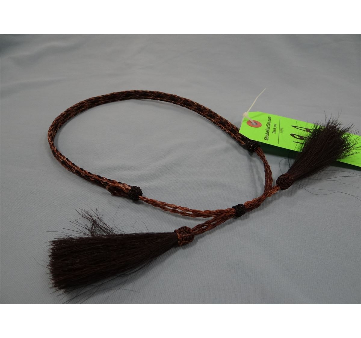 thumbnail image 2 of Brown Western Cowboy Hat Band - Horse Hair Braided With Leather Tassels 2 of 3