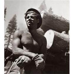 BERENICE ABBOTT, (American, 1898-1991), LUMBERJACK, CALIFORNIA, (RED RIVER LOGGING COMPANY), sign...